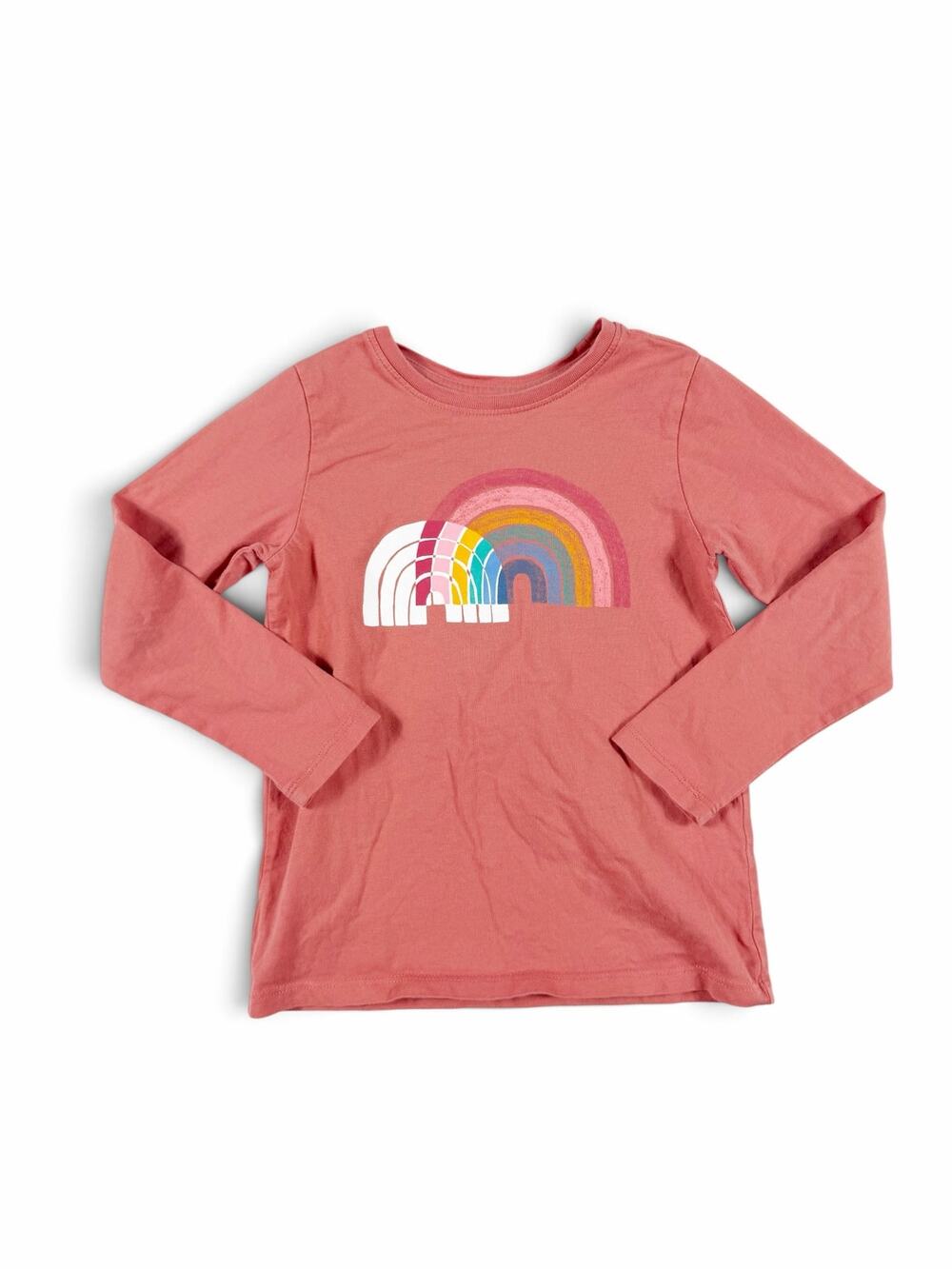 Tea Collection Girls Rainbow Graphic Long Sleeve Tee Coral Pink Size 5